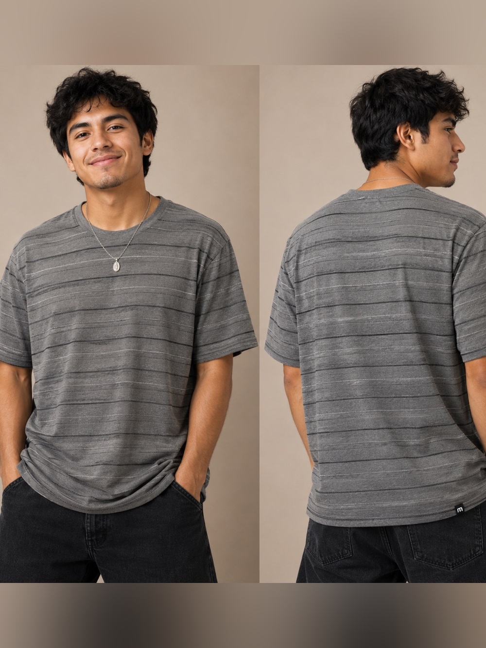 TravisMathew Gray Striped T-Shirt‎ Medium Short Sleeve Tee